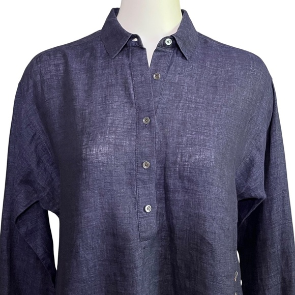 J McLaughlin Fallon Tunic Top Size Small Linen Blue Popover Loose Fit Breathable - Picture 6 of 12
